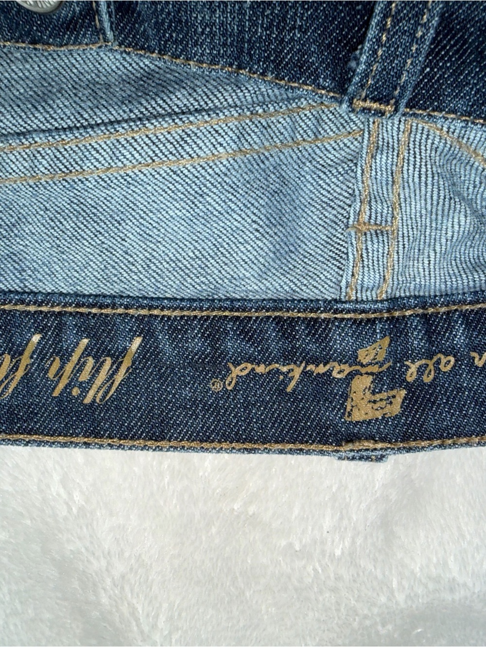 Seven For All Mankind Two-Tone Blue Denim Jeans with Gold Script - Picture 4 of 5